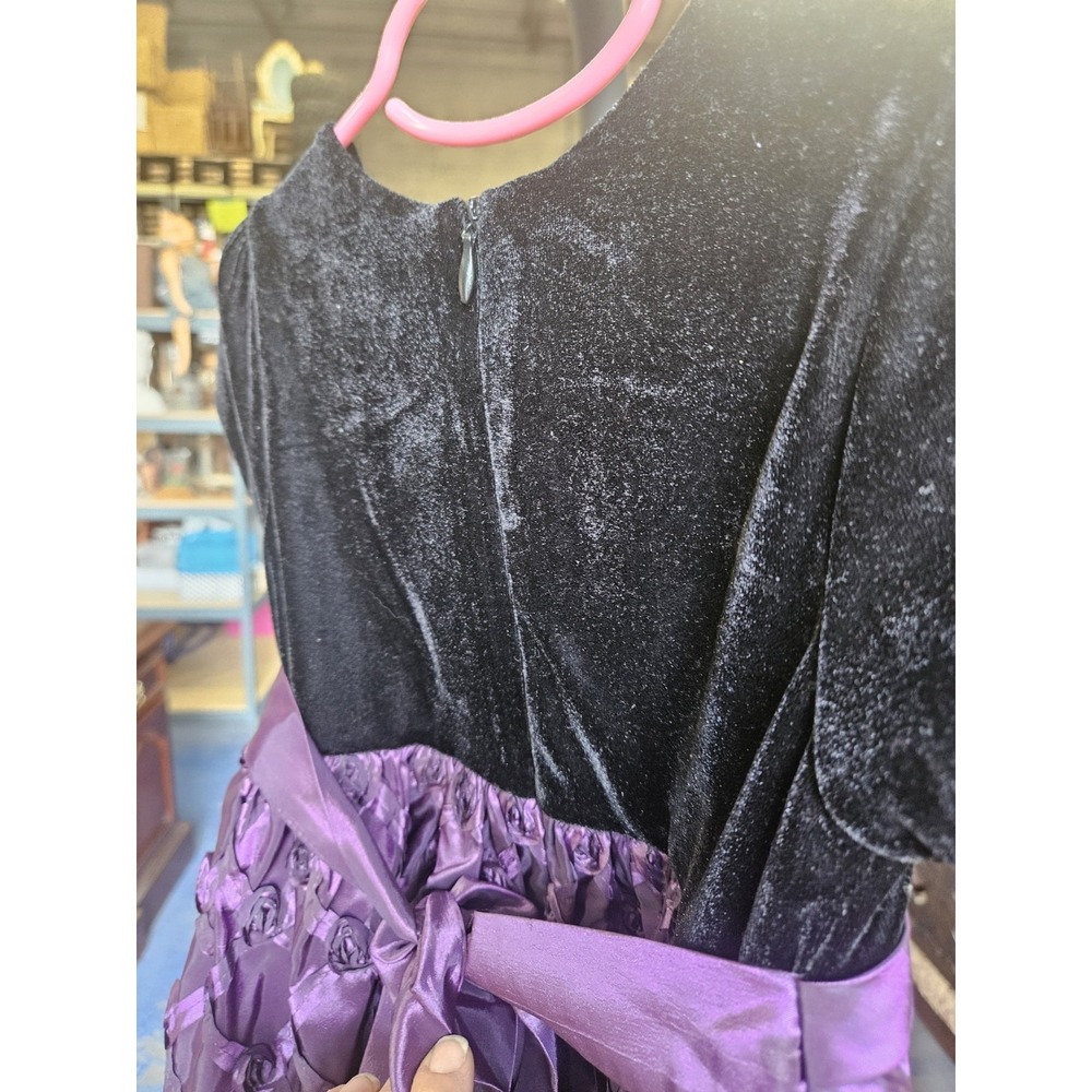 American Princess Girls Dress Black Velvet Purple Rose Swirl Size 4T Zip Flower - Picture 5 of 12